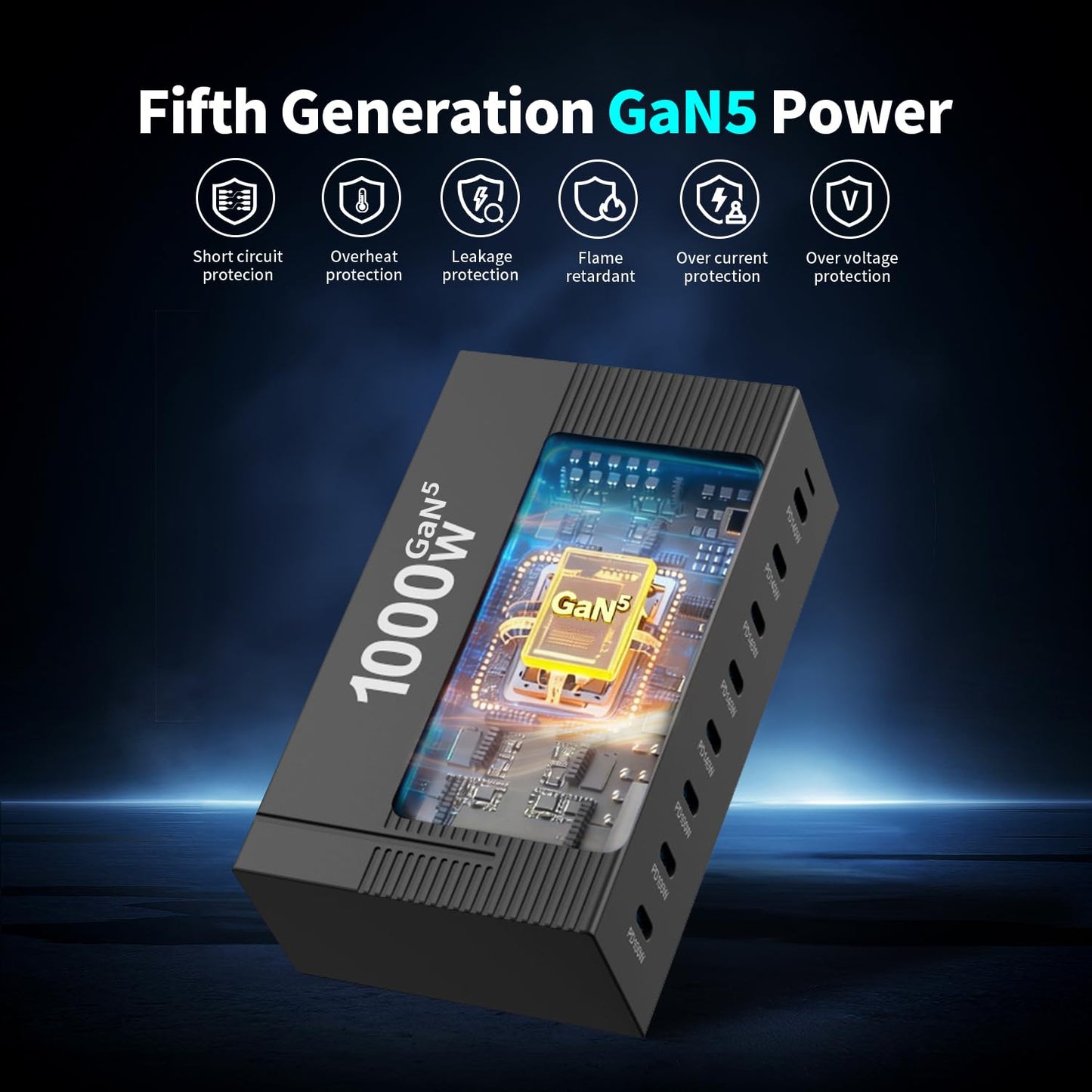 1000W 8-Port GaN5 Desktop Charging Station, High-Power USB Charging Hub with 5X 140W and 3X 100W PD Ports, Fast Charger for Laptops, Tablets,