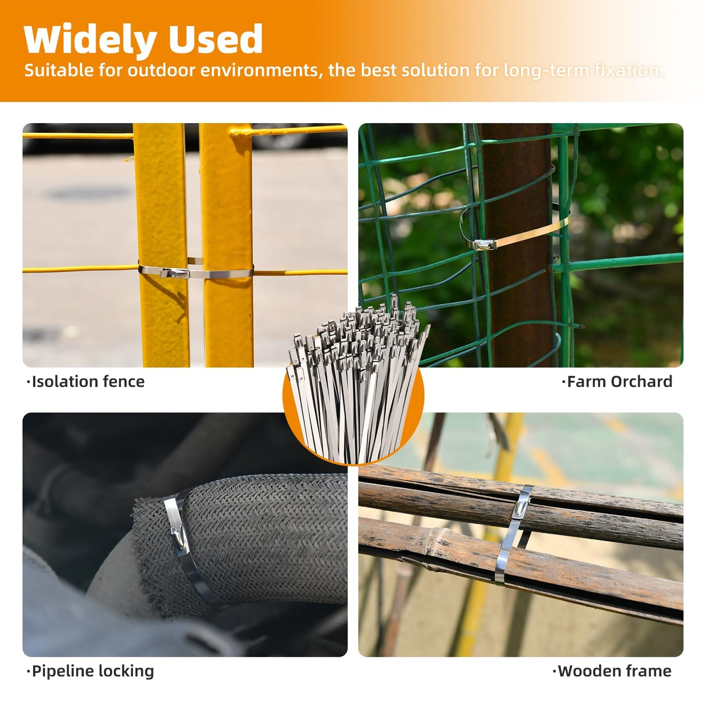 Dehapia Stainless Steel Zip Ties Heavy Duty (120 PCS) with Metal Cutter, 11.8 Inch Self-Locking Cable Ties for Chain Link Fence, Outdoor, Electrical