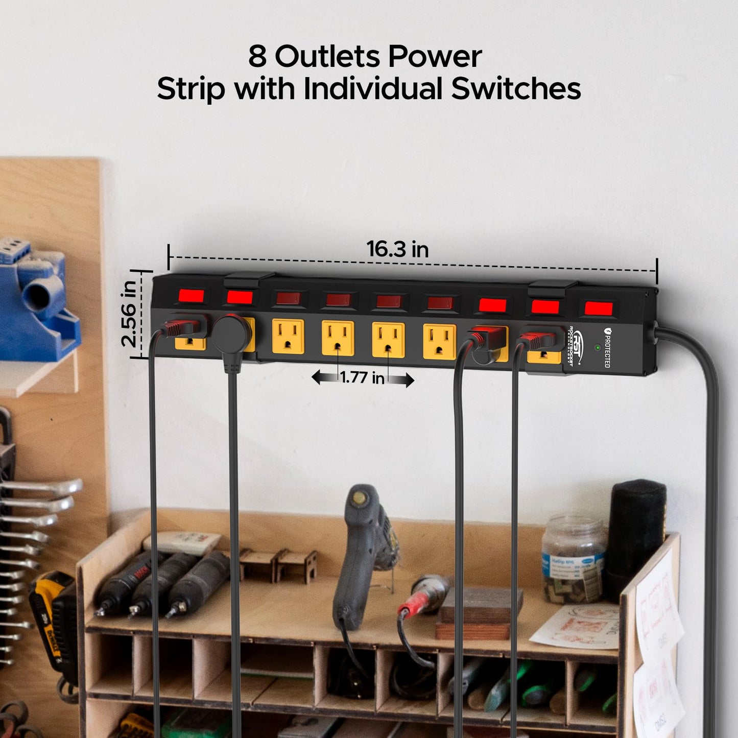 CRST 8 Outlet Heavy Duty Power Strip with Individual Switches, 15A/1875W Metal Power Strip Surge Protector with Circuit Breaker (1200 Joules), 6 FT