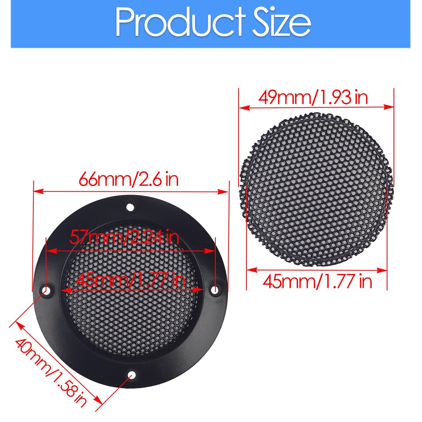HLGHLG 2 Inch Speaker Grill Covers, 2PCS Black Decorative Metal Mesh Grille Guard Protector for Car Tweeter/Woofer, with Mounting Screws