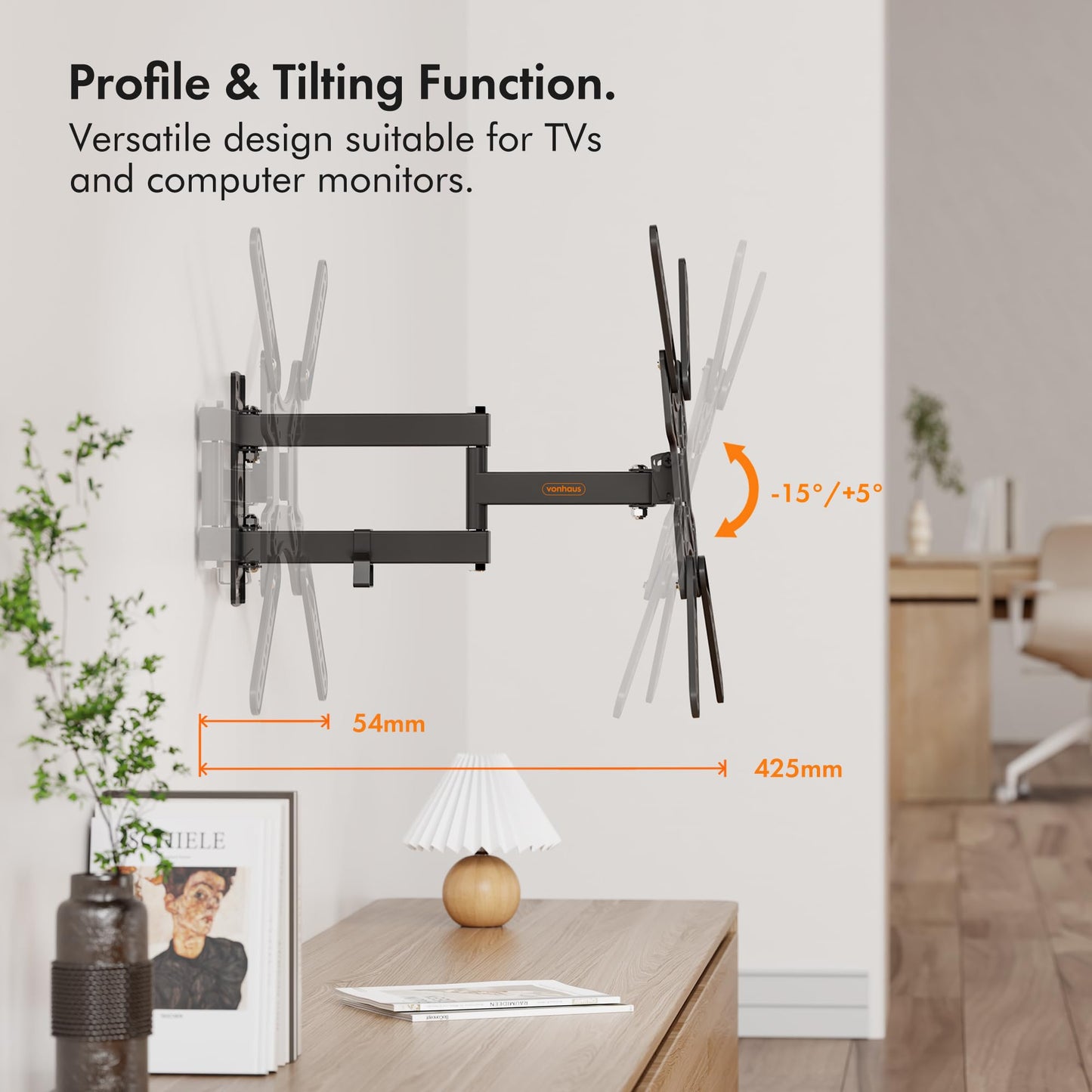 VonHaus by Designer Habitat Cantilever TV Wall Mount Swivel Bracket for LCD Plasma TV (13 - 37") to Fit All VESA 75mm & 100mm + Extension Plates