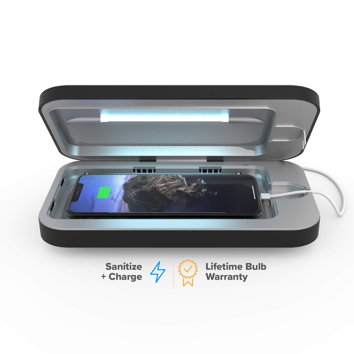PhoneSoap 3 UV Cell Phone Sanitizer & Dual Universal Cell Phone Charger Box | Patented & Clinically Proven 360-Degree UV-C Light Sanitizer |