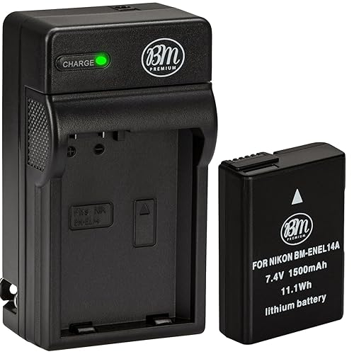 BM Premium EN-EL14A, EN-EL14 Battery and Charger for Nikon D3100, D3200, D3300, D3400, D3500, D5100, D5200, D5300, D5500, D5600, DF, Coolpix P7000