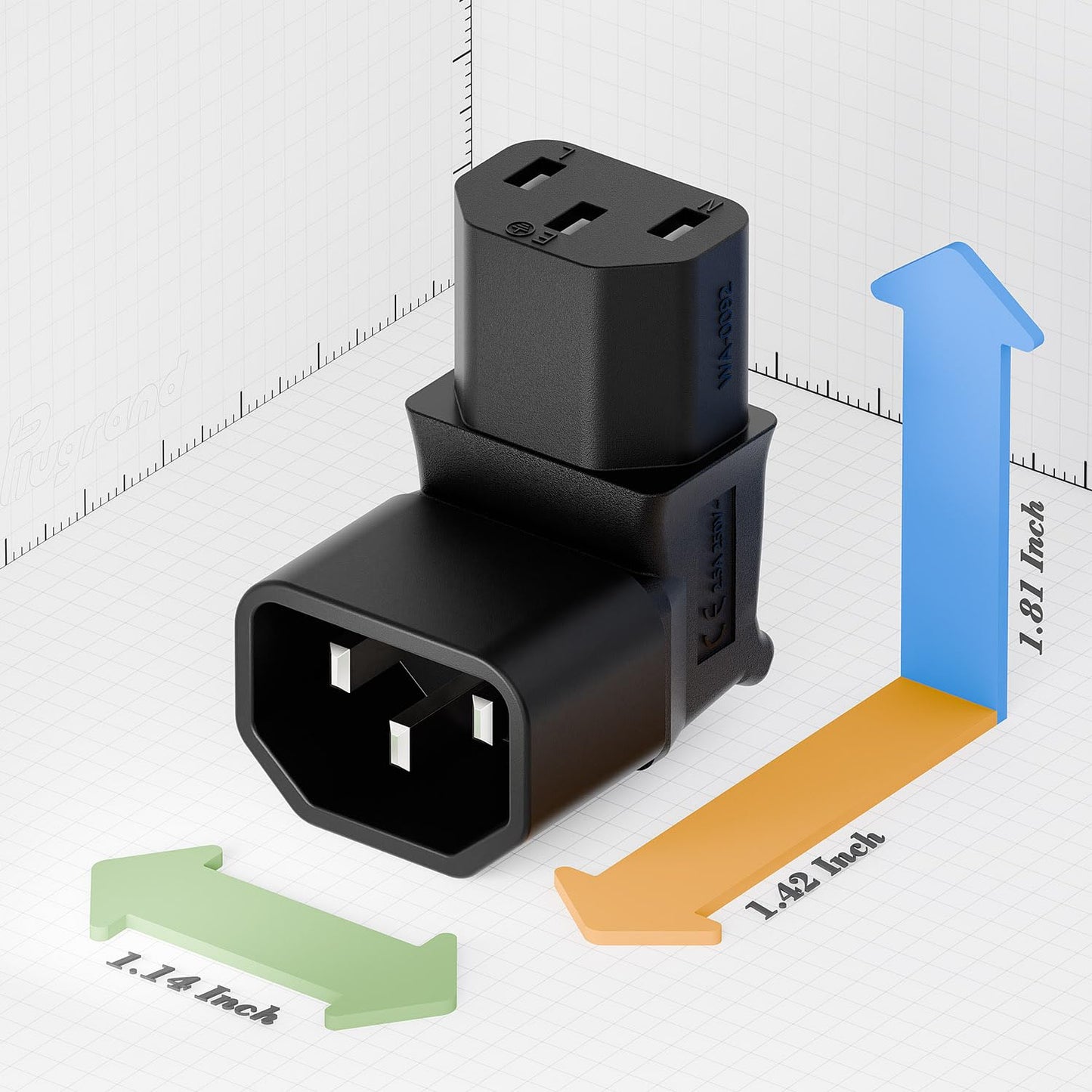 Vellcon [5Pack] IEC 320 C14 to C13 Right Angle AC Adapter, IEC 3Pole Male to Female 90Degree Up Angle AC Converter, C14 to C13 Up Angle AC Adapter