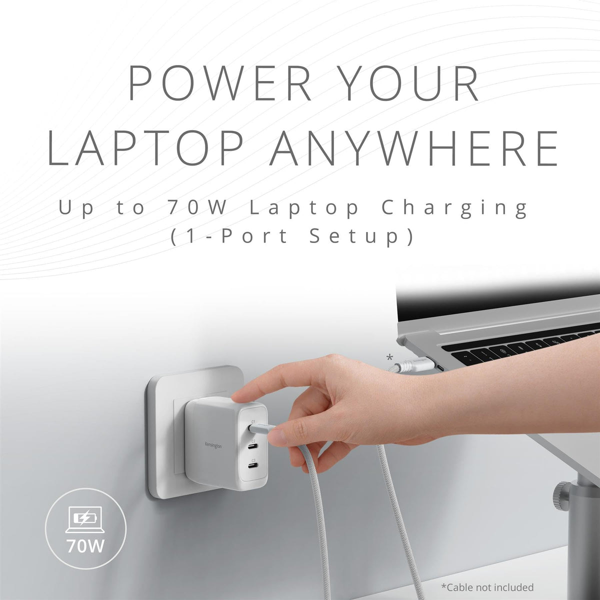 Kensington 70W USB?C GaN Power Adapter, 3?Port Fast Charger with Power Delivery for Laptops, Tablets & Smartphones (K38101NA)
