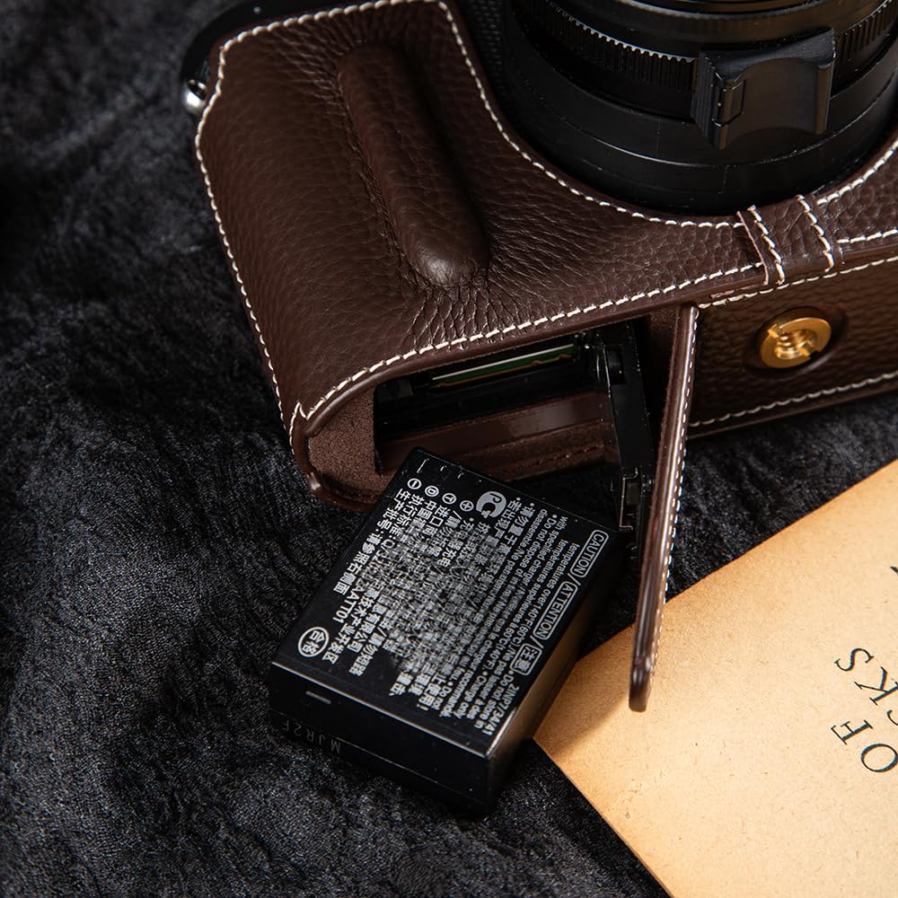 DBZZ Vintage Genuine Leather Camera Case?Half-Wrap Camera Protector For Leica Q (Mocha-white line)