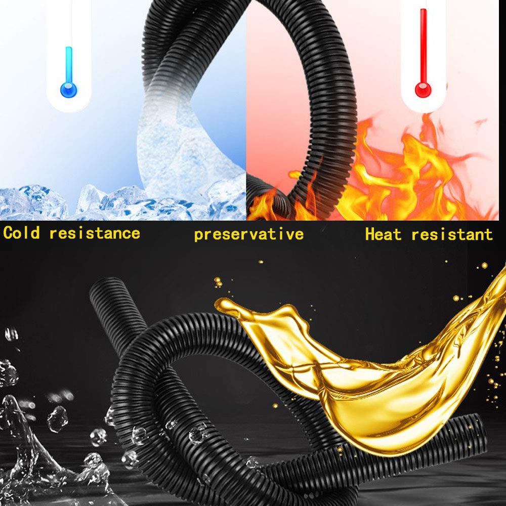 YXQ 16Ft 17mm ID Corrugated Tubing PE Plastic Bellows Pipe Preservative Flexible Tube Wire Loom Black for Electric Conduit Liquid Cable Cover Sleeve