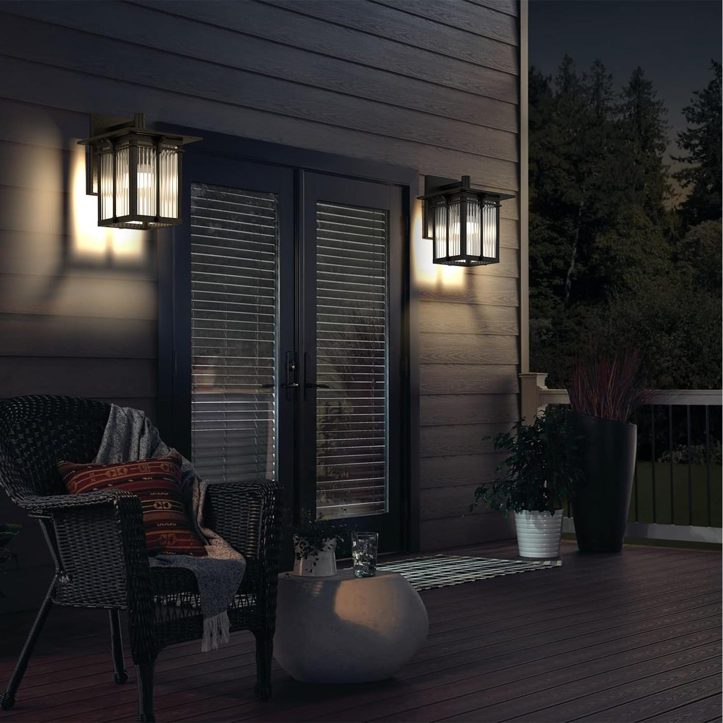Yoenecea Modern Outdoor Wall Light for House, Outdoor Lighting Fixtures Wall Mount with Ribbed Glass, Soptted Black Aluminum Exterior Wall Lantern