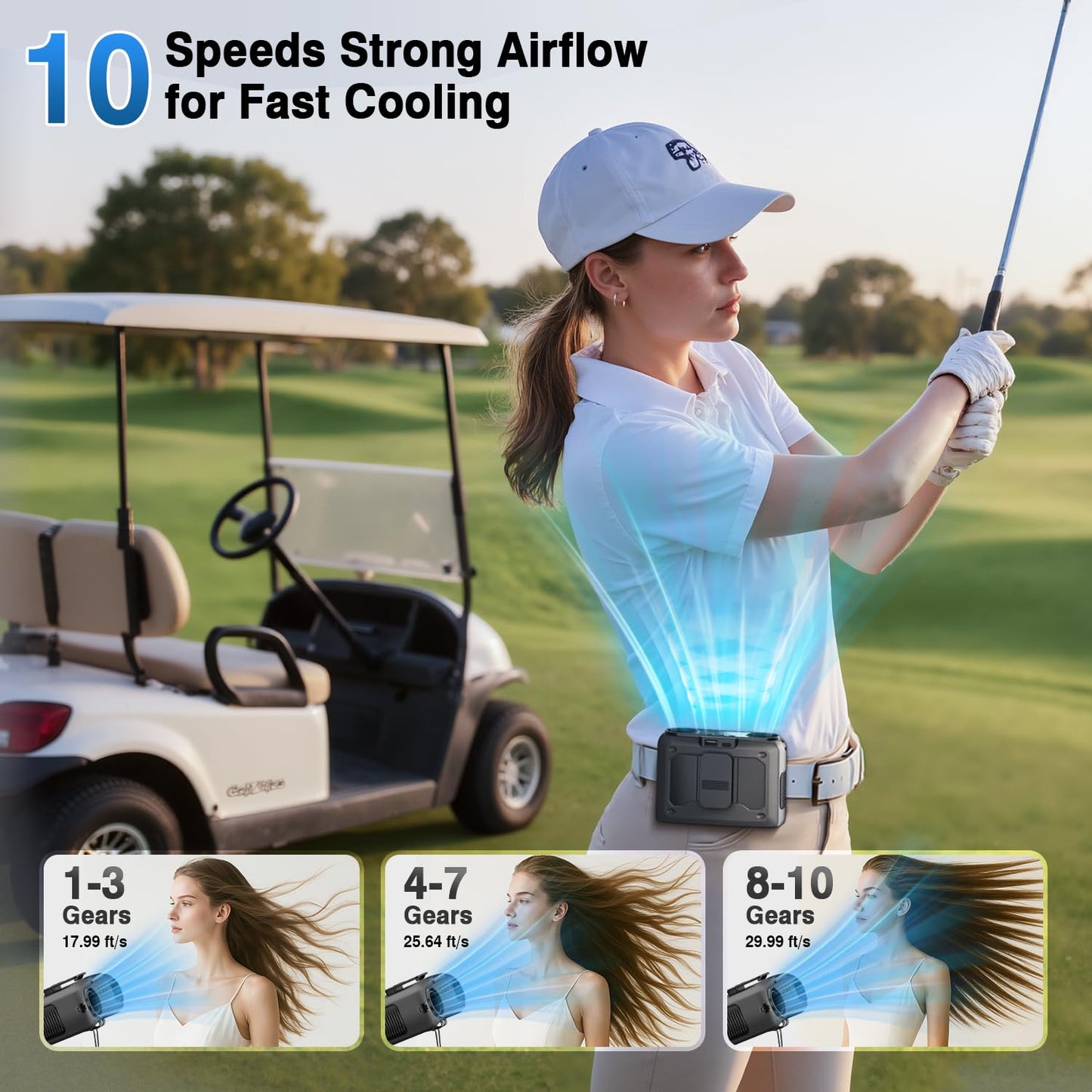 4-in-1 Portable Waist Fan, 20000mAh Dual-Motor Personal Rechargeable Fan [235H Max], 10 Speeds 22000RPM Clip-on Wearable Belt & Hands-Free Neck Fan