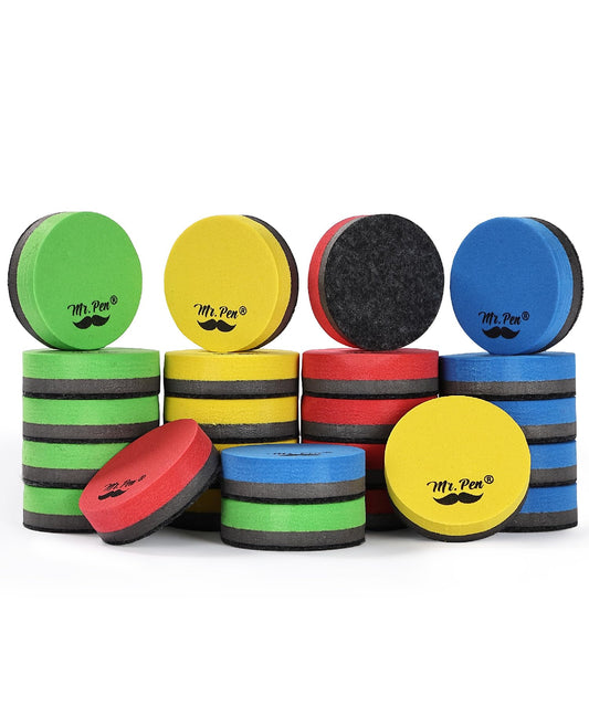 Mr. Pen- Round Magnetic Dry Erase Erasers, 24 Pack