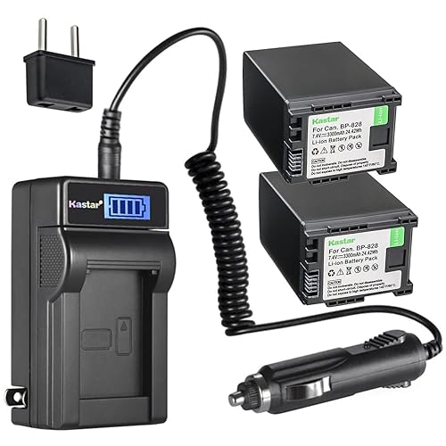 Kastar 2-Pack BP-828 Battery and LCD AC Charger Compatible with Canon XF400, XF405, XA10, XA11, XA15, XA20, XA25, XA30, XA35, XA40, XA45, XA50, XA55