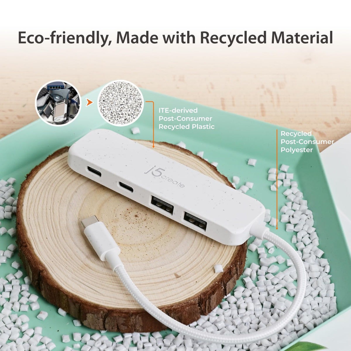 j5create 4-in-1 USB-C to 4-Port Type-A & Type-C Hub(Eco-Friendly)