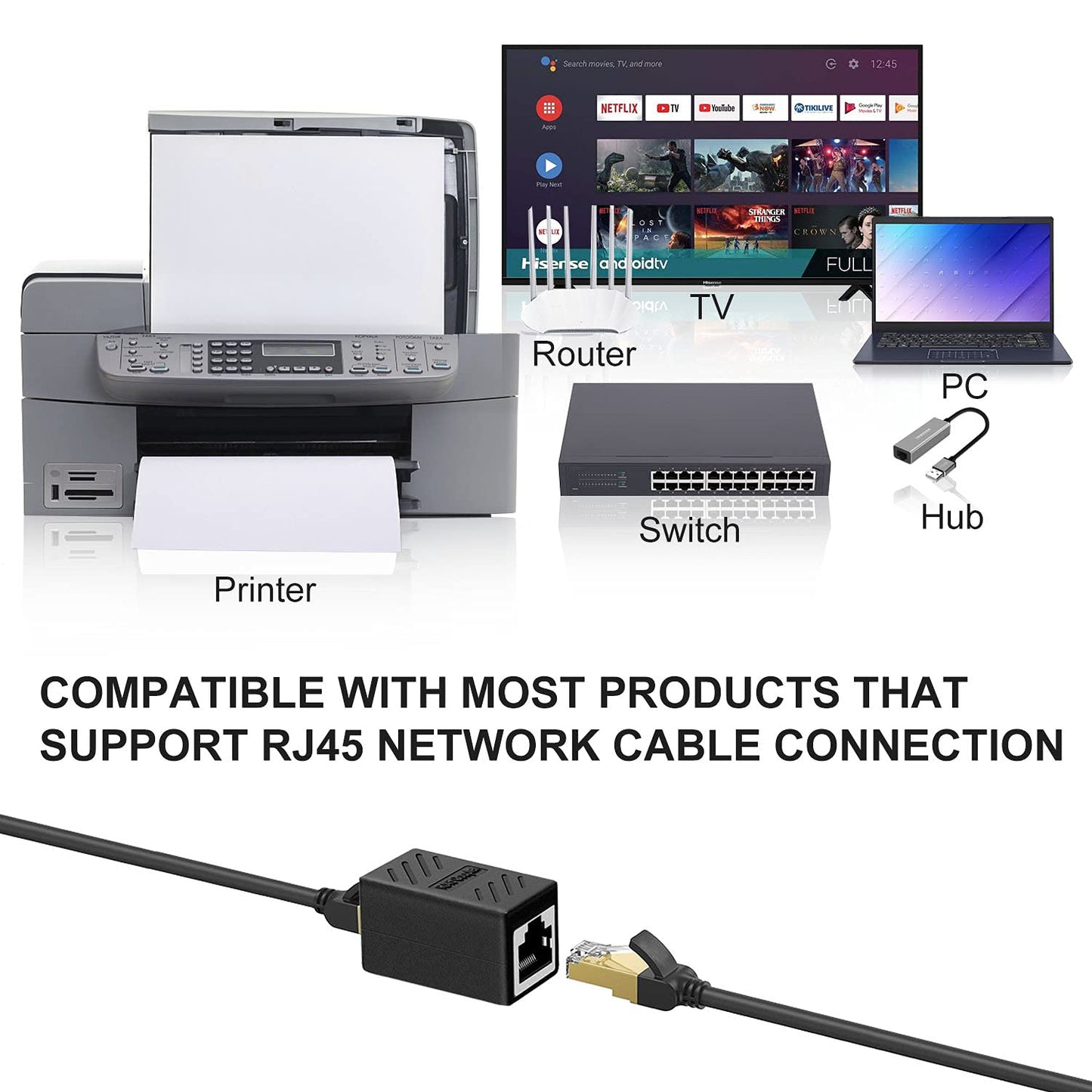 Dingsun RJ45 Coupler, Ethernet Extender, Female to Female Network Coupler Compatible Cat5 /Cat5e /Cat6 /Cat7 Ethernet Cable Extender Adapter (Black
