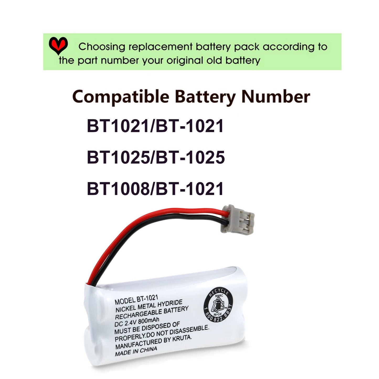 Kruta BT-1021 BBTG0798001 Compatible with Uniden BT-1021 BT1021 BT-1008 BT-1016 BT-1025 2.4V 800mAh Cordless Handset Phone Rechargeable Replacement