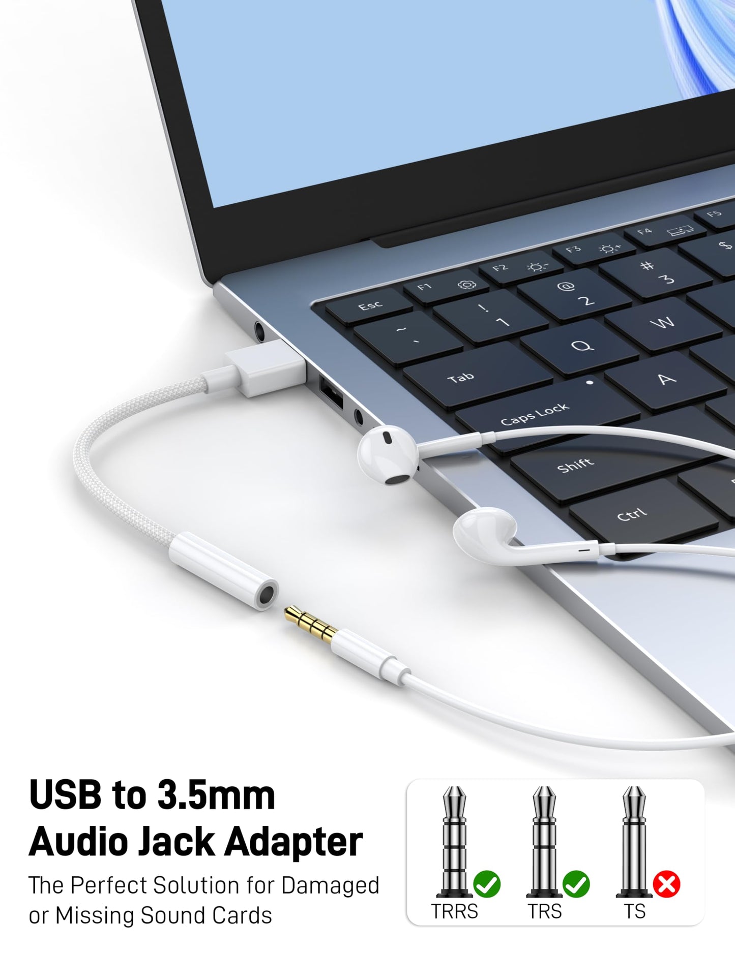 KAYQINHO USB to 3.5mm Audio Jack Adapter (3 Pack), Audio Aux Cable External Stereo Sound Card, USB to 3.5mm TRRS Female Headset for PS5 PS4 Headphone