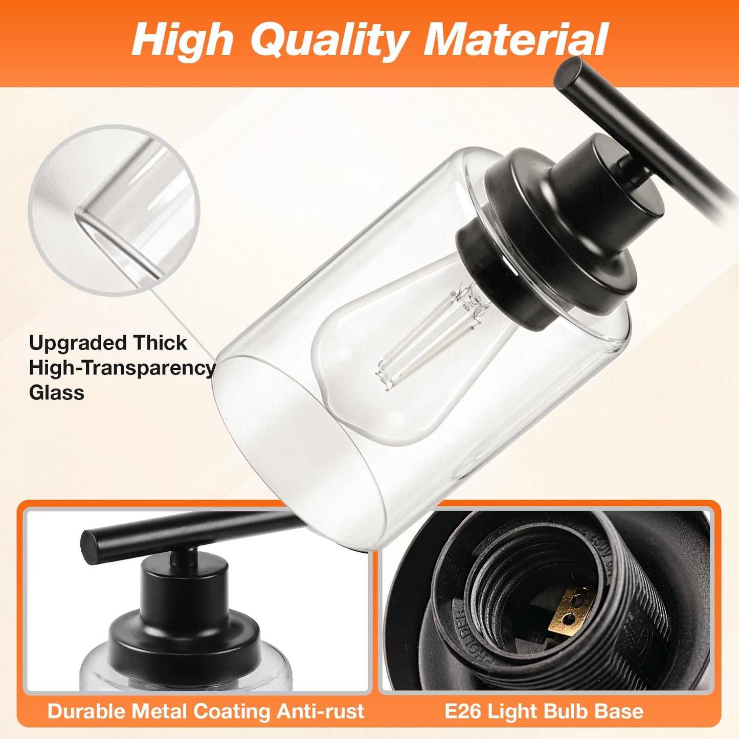 Sylvania 23" Bathroom Light Fixture with 4 Clear Glass Shade, Iron with Black Finish, E26 Medium Base, Vanity Lights for Bathrooms, Foyers, Entryways