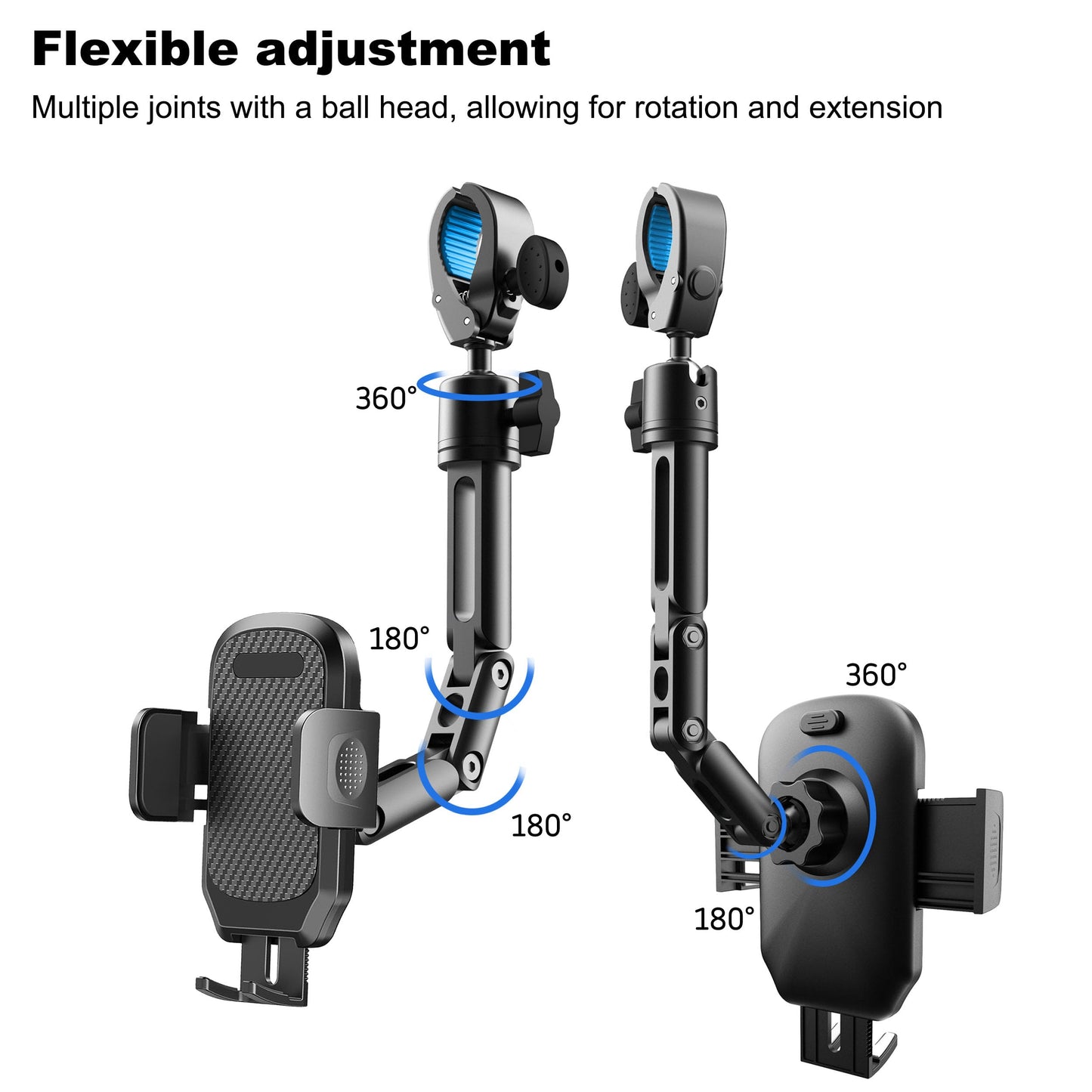 Quyee Phone Holder Car, Rear View Mirror Phone Holder - Aluminum Alloy Mount Multi-Angle Adjustment Rotatable and Retractable Compatible with All 4-7
