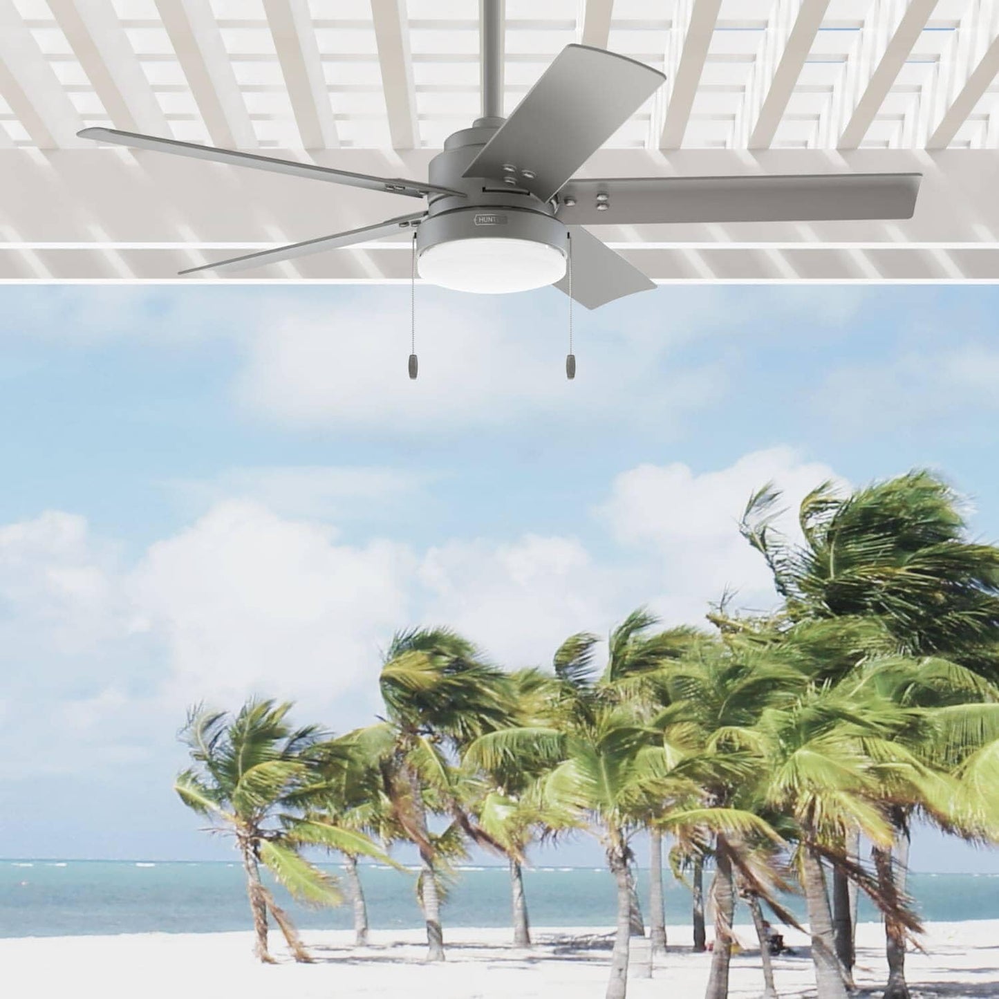 Hunter Fan 52 Inch Casual Matte Silver Finish Outdoor Ceiling Fan With LED Light Kit and Pull Chain (Renewed)