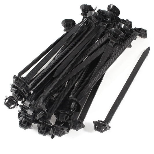 uxcell Nylon Oval Design Auto Push Mount Cable Tie, 166mmx7mm, 40 Pcs, Black