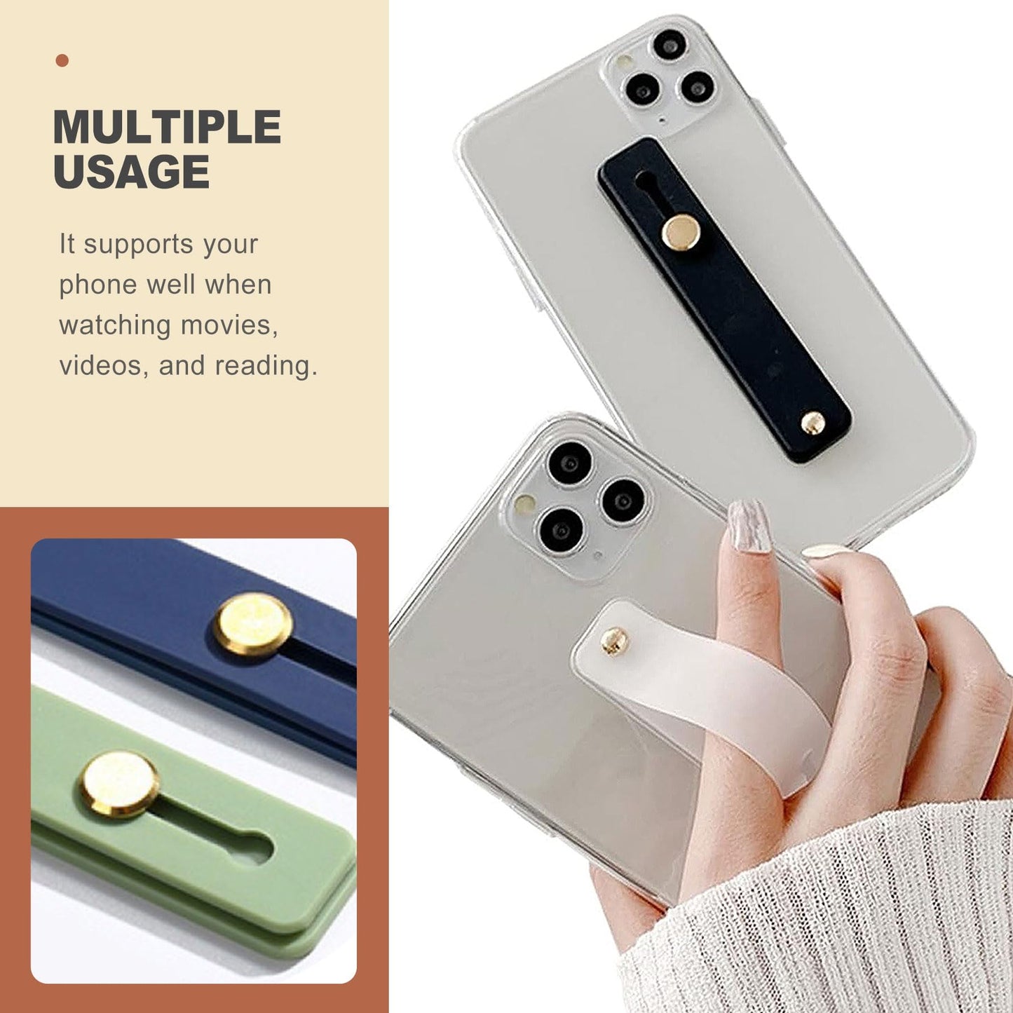 QivaZira 12 Pack Phone Finger Strap Silicone Grip Loop Holder for Universal Cell Phone Case Adhesive Back Loop for One Hand Operation Mobile Phone