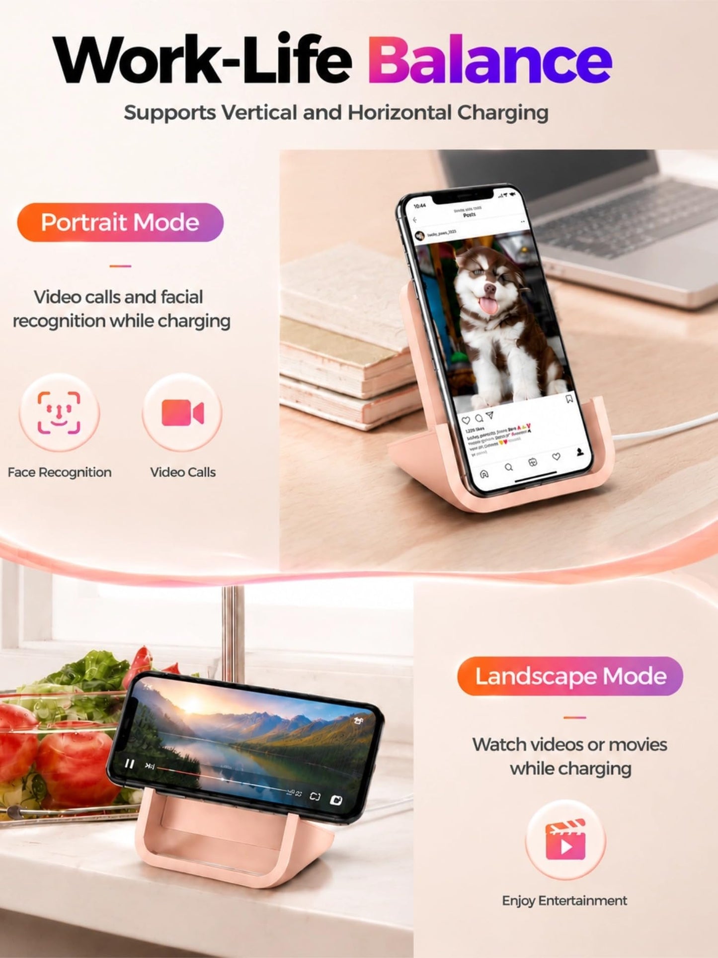Wireless Charger YUWISS Wireless Charging Stand Cordless Charger 10/7.5/5W Compatible with iPhone 14 13 12/12 /11Pro Max/XR/XS Max/XS/X/8/8Plus Galaxy