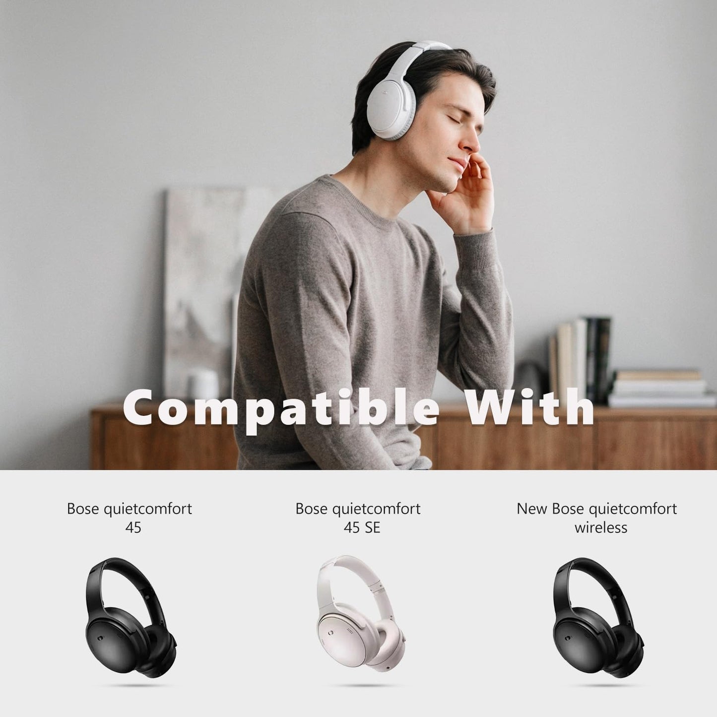 Damex Replacement Earpads for Bose QuietComfort 45/45 SE/Noise Cancelling Headphones, Updated Thickened Memory Foam, Protein Leather (White)