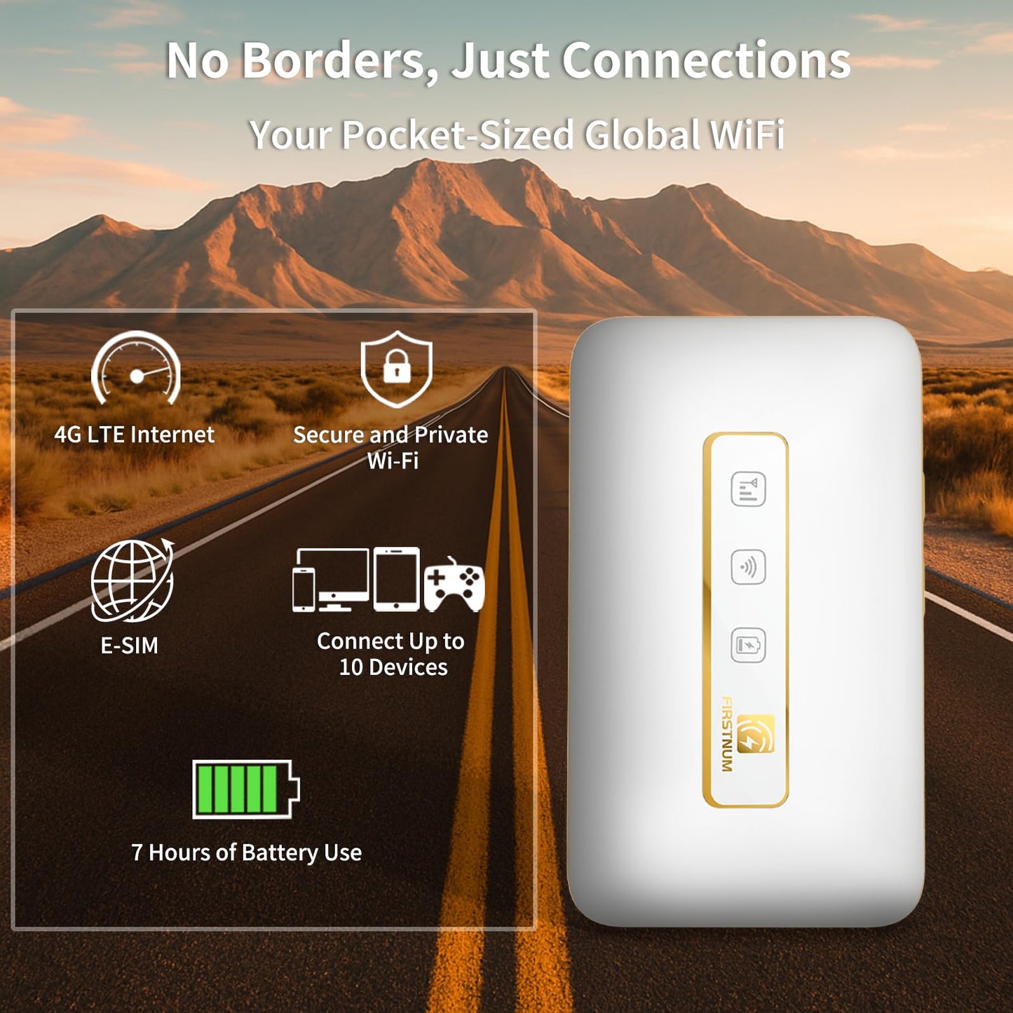 FIRSTNUM M5 Mobile Hotspot, Portable WiFi Hotspot for Travel in 160+ Countries, Connect Up to10 Devices, No SIM Card Required and No Contract eSIM