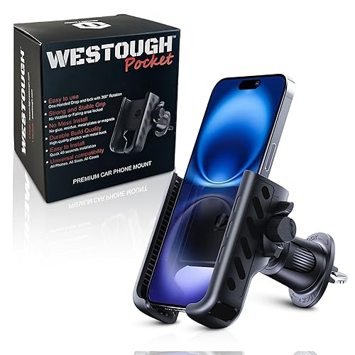 WESTOUGH Car Phone Holder for Air Vent - Easy One-Hand Drop & Lock Car Phone Mount, Secure & Stable 360° Adjustable Vent Holder, Universal Cell Phone
