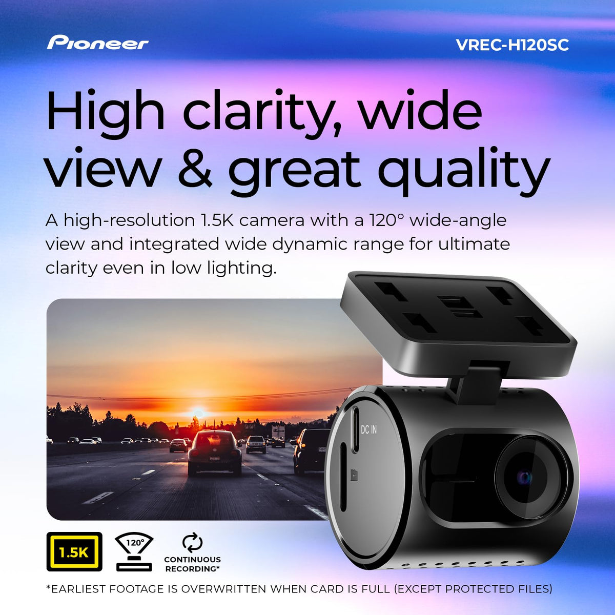 Pioneer VREC-H120SC Compact Front Dash Camera with Impact Detection