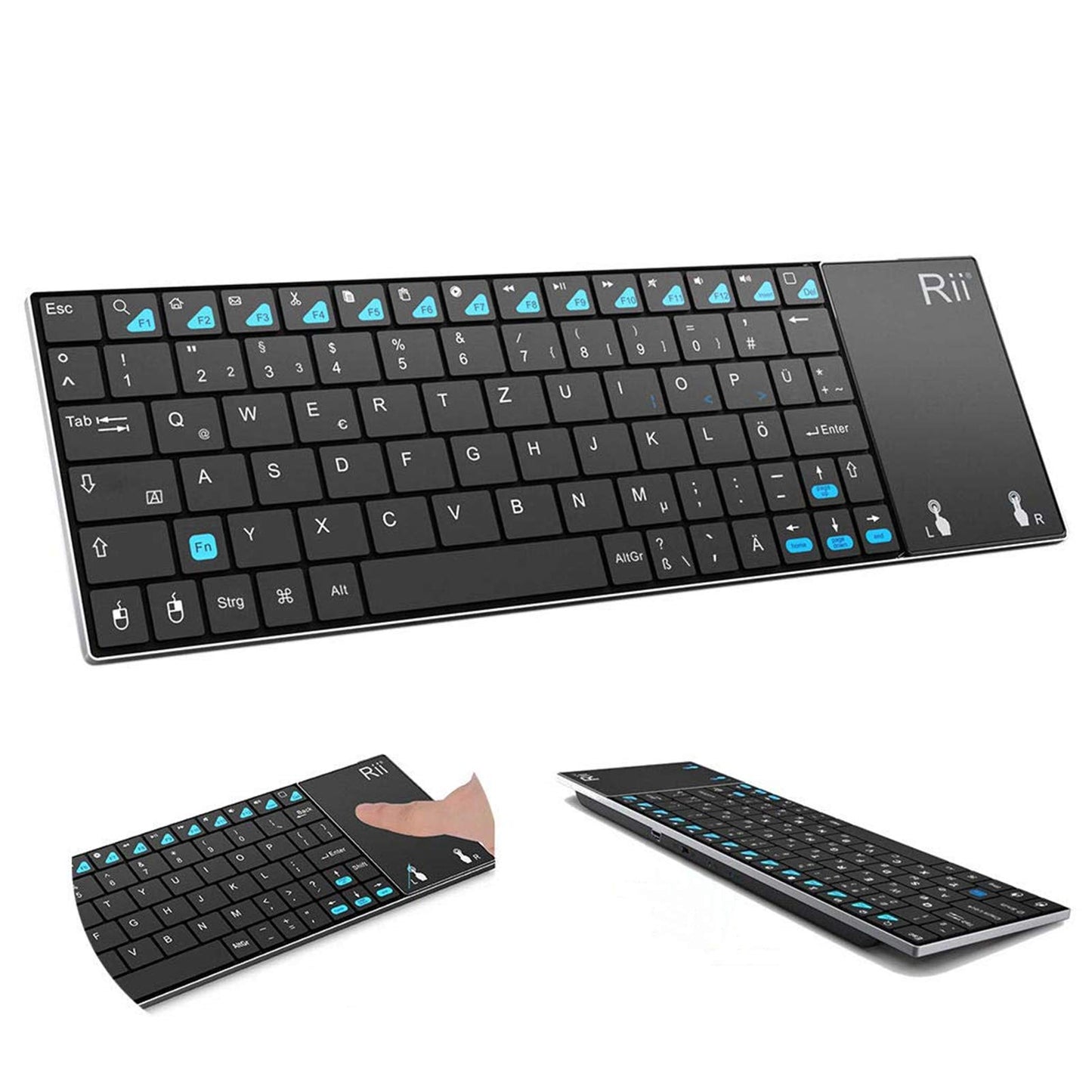 Rii K12+ Mini Wireless Keyboard with Large Touchpad Mouse&Qwerty Keypad, Stainless Steel Portable Wireless Keyboard with USB Receiver