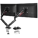 SIIG Dual Monitor Arm Stand for Desk - Fully Adjustable Gas Spring Mount Holds 22 lbs and 13-32 Inch Screens, VESA 75x75 100x100 with C-Clamp