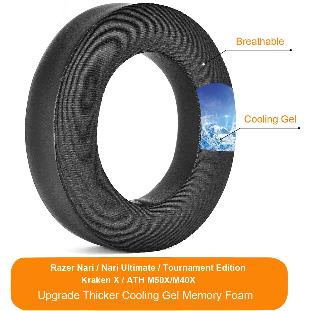 Nari Cooling-Gel Ear Pads defean Ear Cushion Foam Replacement Earpad Compatible with Razer Nari/Nari Ultimate/Nari Essential/Kraken Tournament