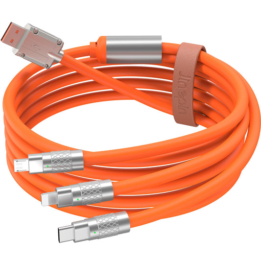 3 in 1 Multi Charging Cable, 60W Fast Charger Cords, 4ft Soft Silicone Charger Cable with Leather Strap, Type-C/Micro USB/iOS, Compatible with iPhone