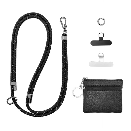 EEIFO Clip and Go Phone Strap with Wallet/Zipper Pouch,Crossbody Adjustable Phone Lanyard/Chain-Phone Charm with Wallet-Neck Chain Universal Cell