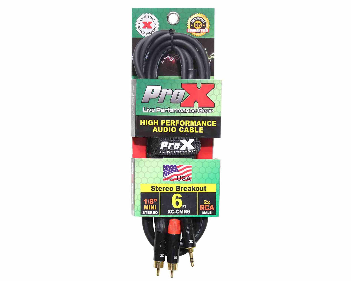 Prox XC-CMR6 6’ Ft High Performance 3.5mm 1/8” Mini TRS to Dual RCA-M Unbalanced Y-Cable