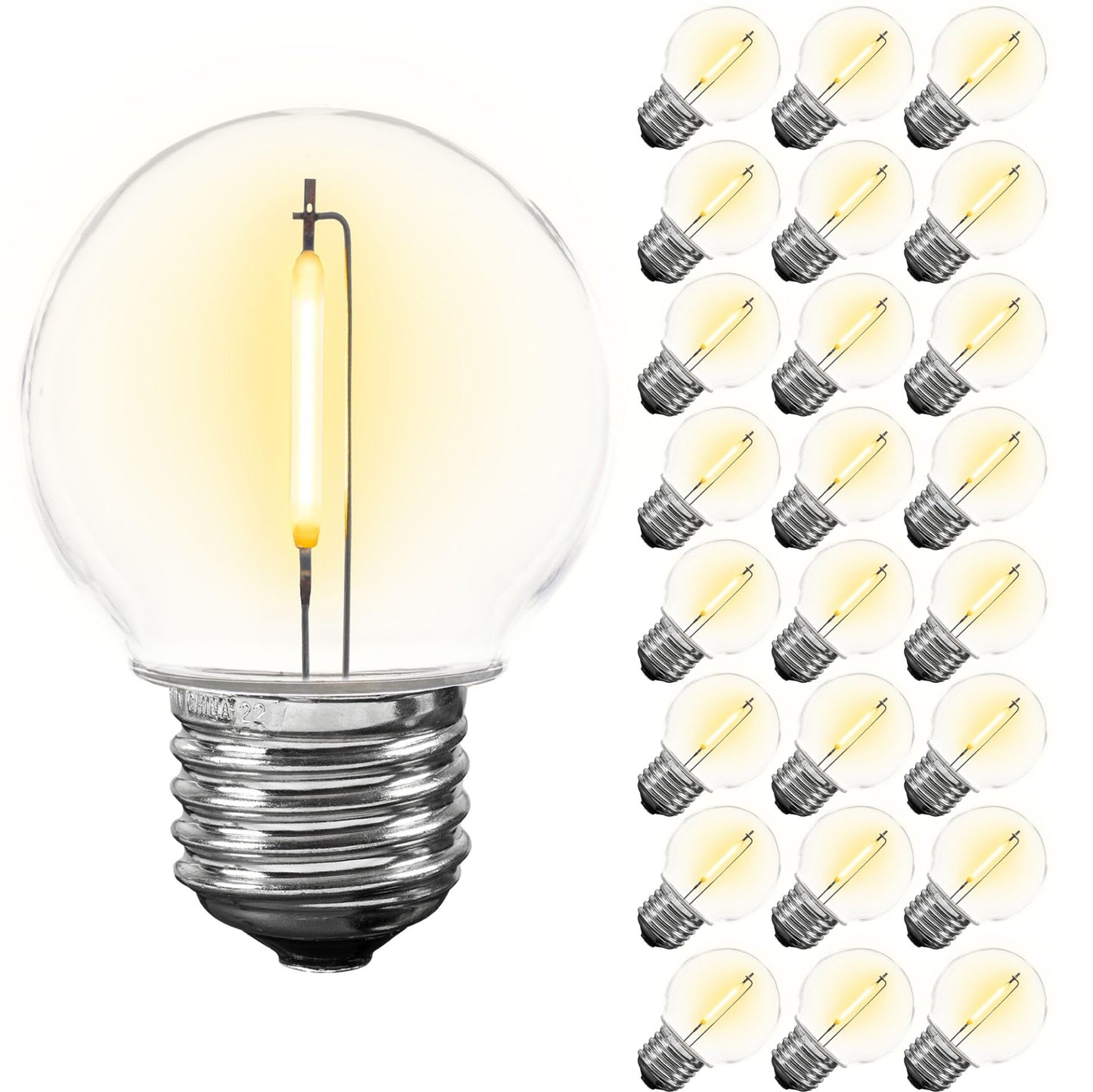 Novelty Lights 25 Pack G50 LED Light Bulbs, E26 Medium Screw Base
