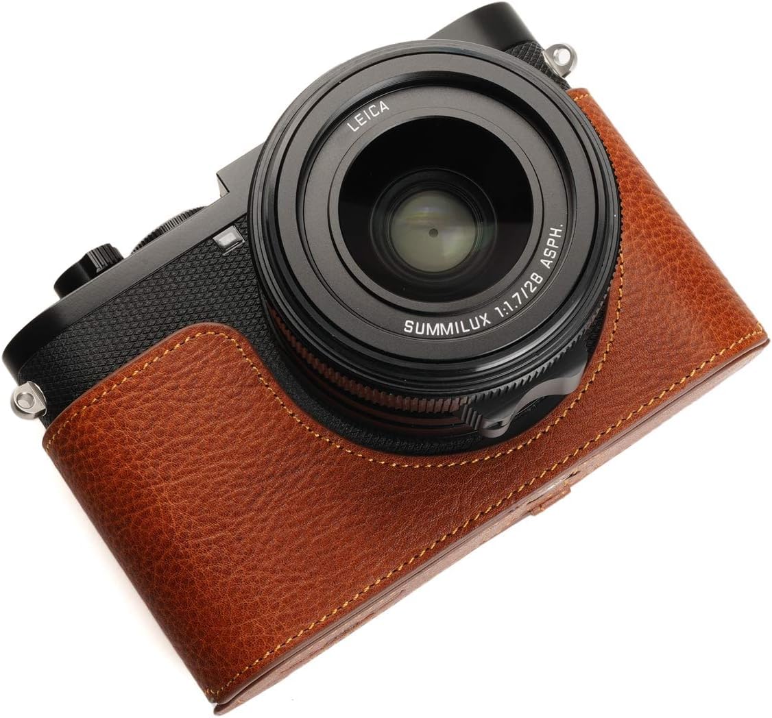 Camera Case for Leica Q3, BMAOLLONGB Handmade Genuine Real Leather Half Camera Case Bag Cover for Leica Q3 Camera Bottom Opening Version + Hand Strap