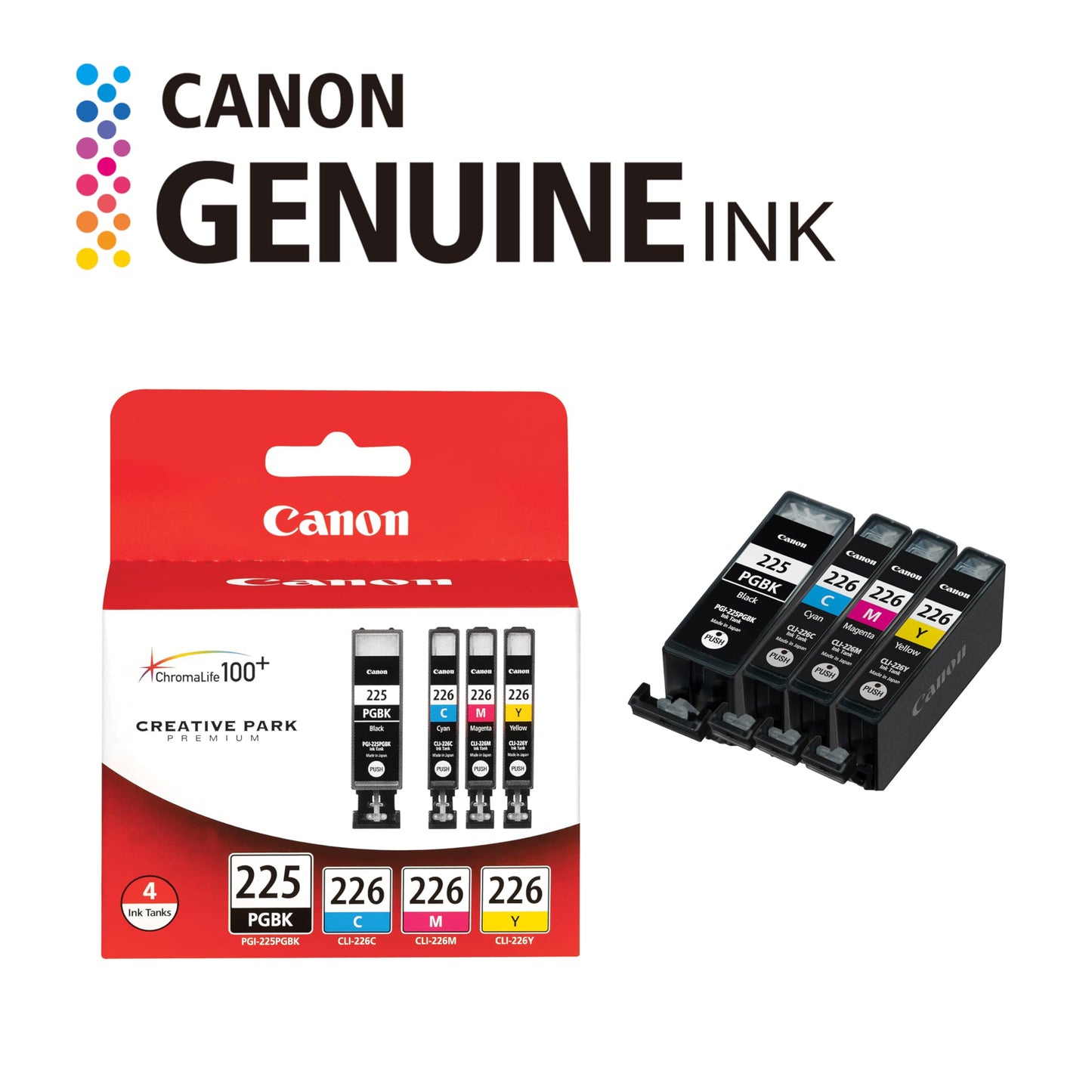 Canon PGI225/CLI226 Genuine Color Multi Pack, Compatible with iP4820, MG5220, MG5120, MG6120, MG8120, MX882, iX6520, iP4920, MG5320, MG6220, MG8220