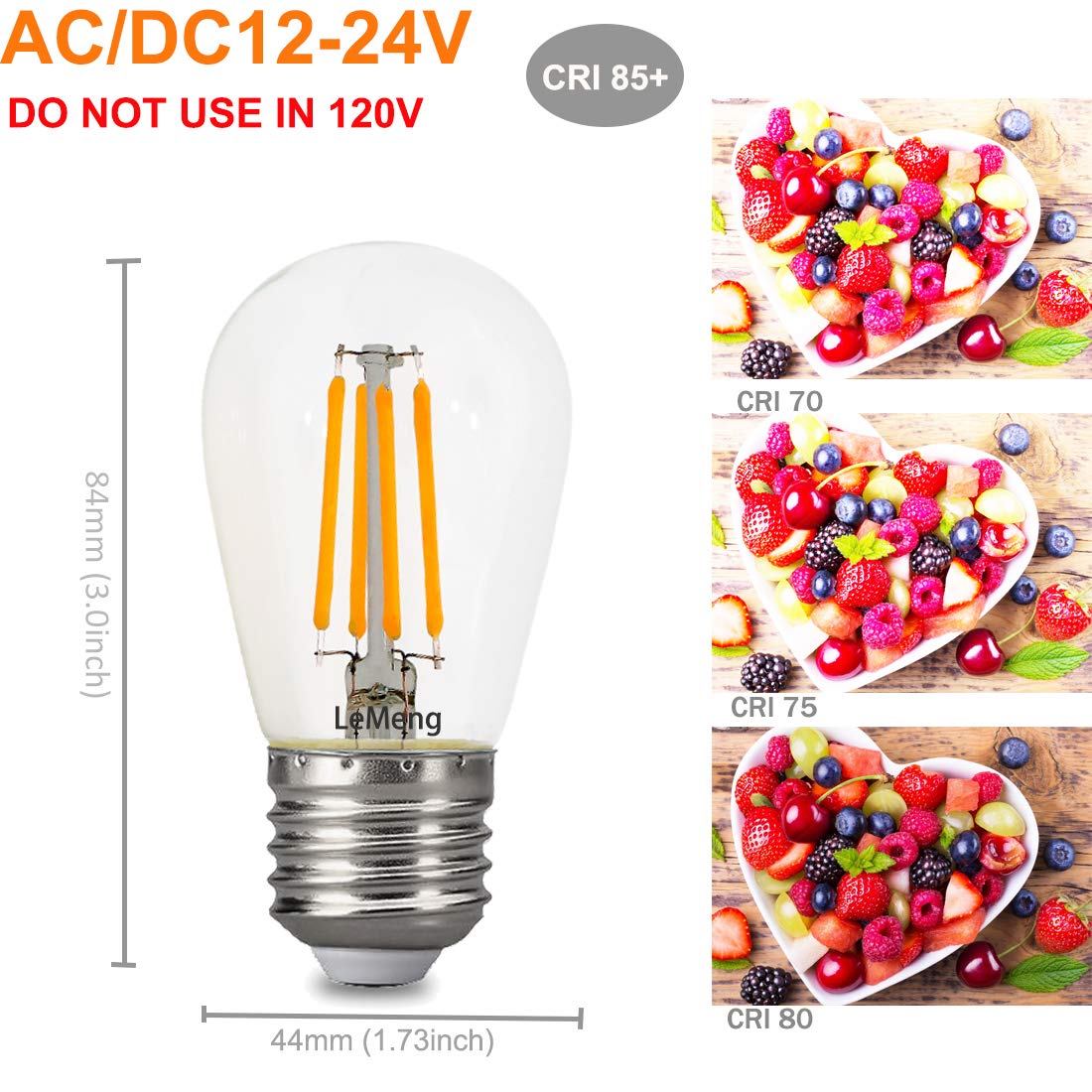 12volt LED Light Bulb 4W Edison Filament Vintage E26 Base 3000K Warm White