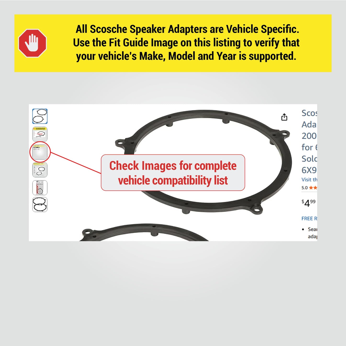 Scosche SAAI651 6.5-6.75” Speaker Adapters Compatible with Select 1996-2006 Audi Vehicles - Adapter Brackets for 6 1/2" to 6 3/4" Car Rear Speakers