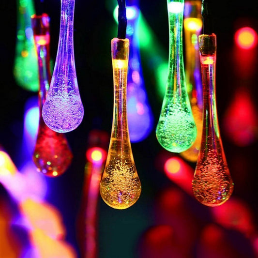 DINOWIN Solar Drop Lights, Water Drop Fairy Lights 20ft 30LEDs Solar Water Drop Waterproof for Outdoor, Garden, Christmas Decorations (Multicolor)