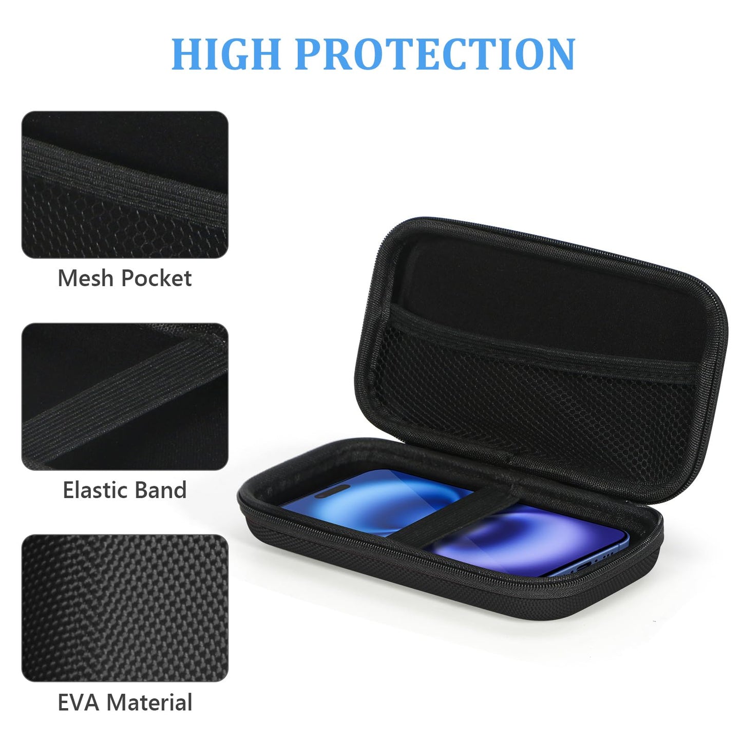 GLCON Portable Protection Hard EVA Case for External Battery,Cell Phone,GPS,Hard Drive,USB Charging Cable,Carrying Bag Mesh Inner Pocket,Zipper