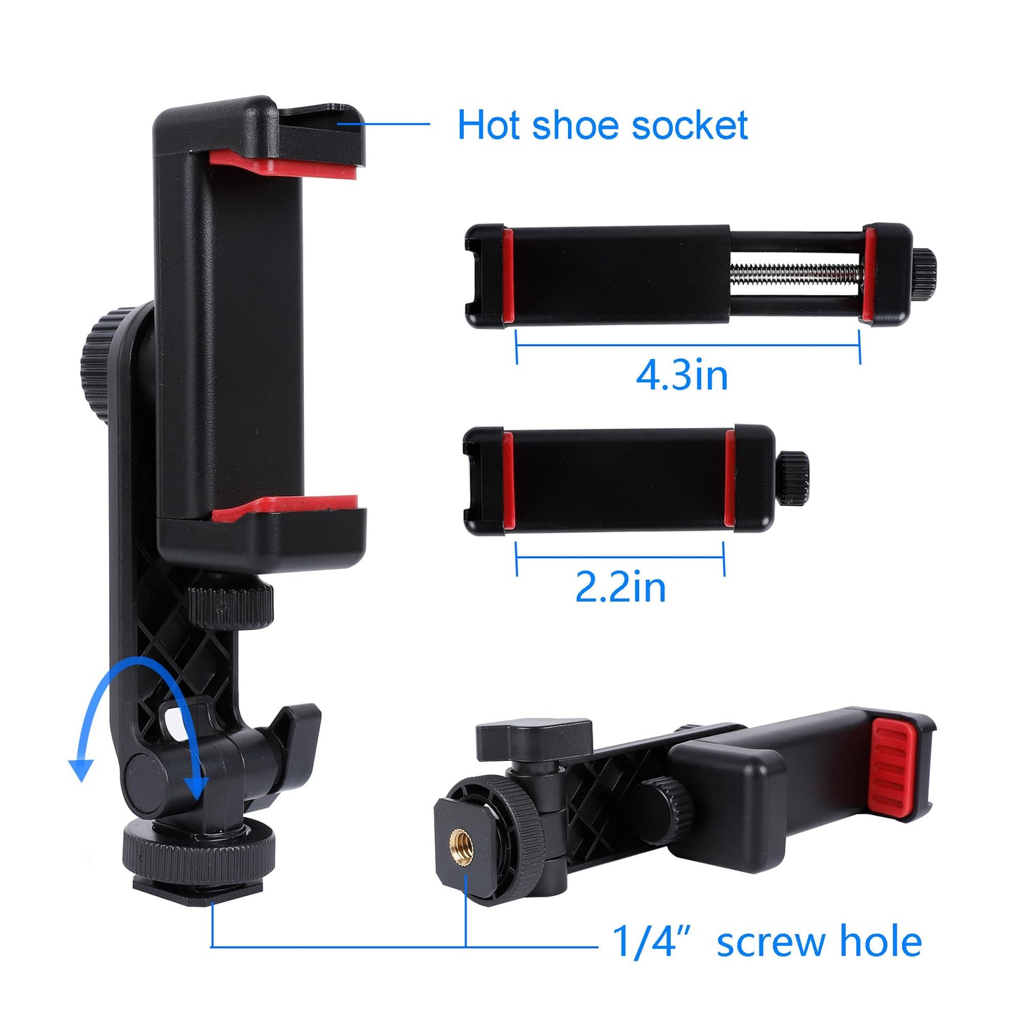 Leenconghui Phone Tripod Mount Adapter, with Cold Shoe&1/4" Hole for Tripod/Selfie Stick/Camera Stand, 360° Rotates Adjustable Phone Clip Clamp Holder