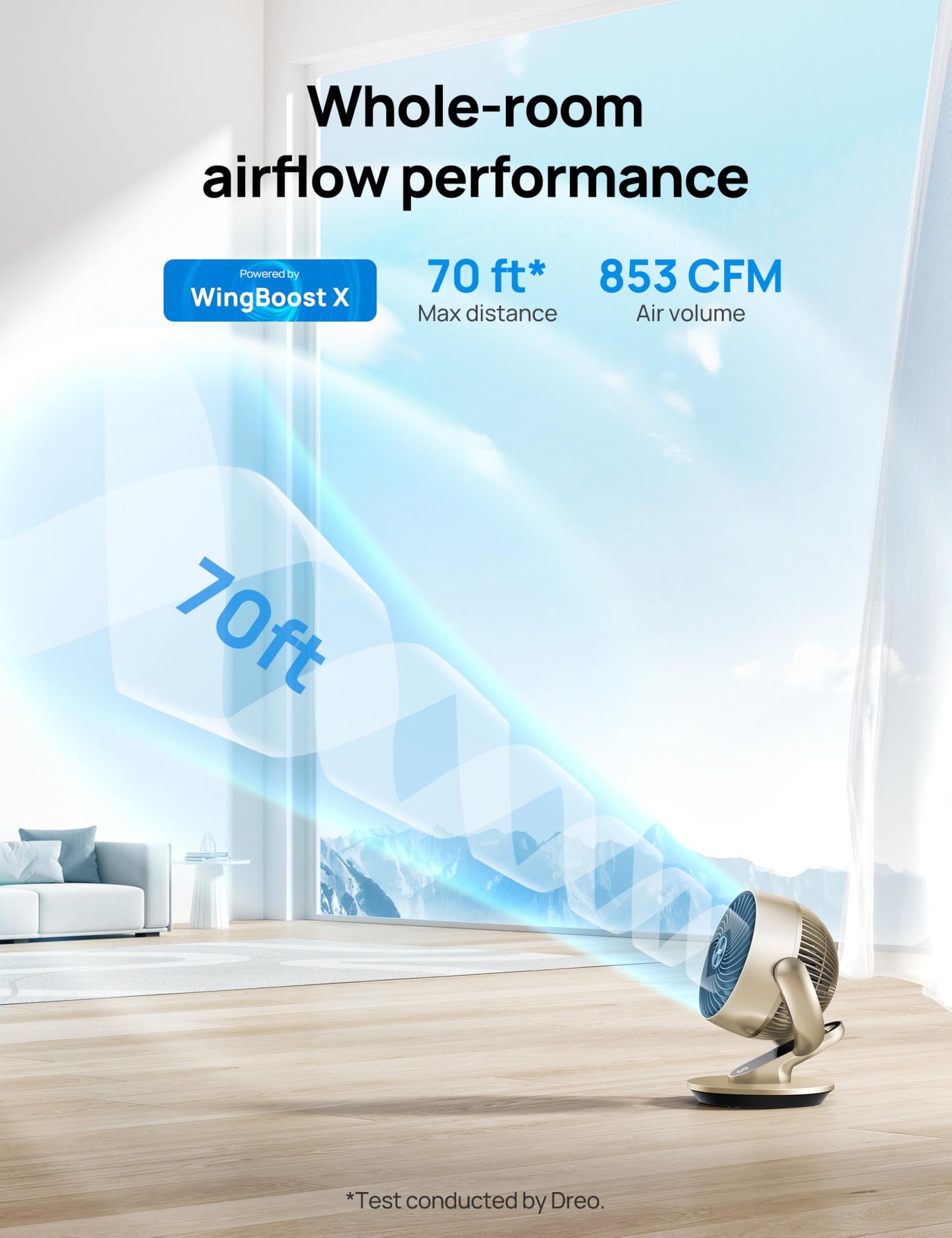 DREO Smart Desk Fan for Bedroom, 13" H Whole Room Air Circulator Fan, 120° Vertical Manual +90° Oscillating Fan with Voice/Google/Alexa, 70 ft, 4