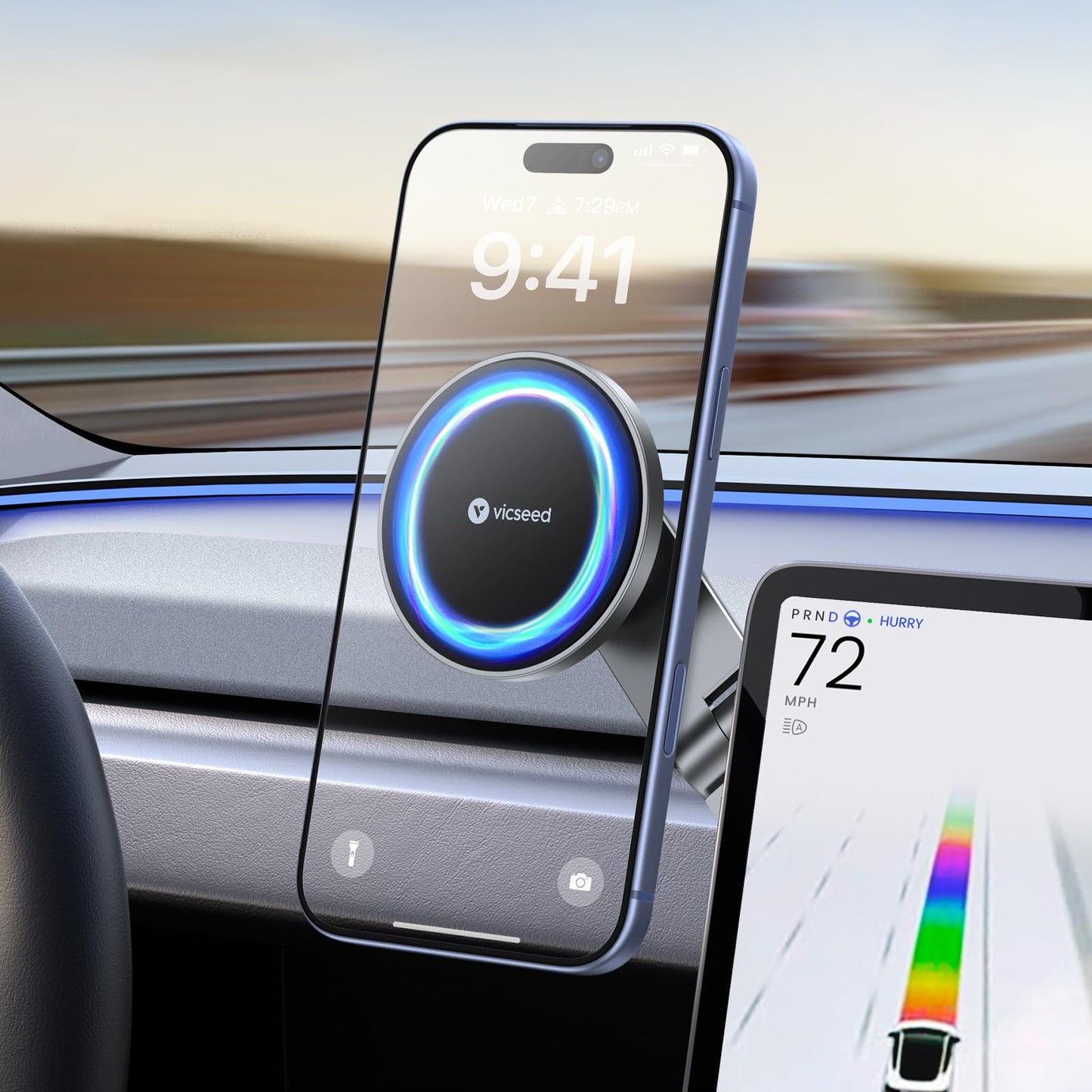 VICSEED Tesla Phone Mount?Strongest Magnet Power?Foldable Hidden Tesla Phone Holder Fit for All Phone, Tesla Model 3 Model Y for MagSafe Car Mount