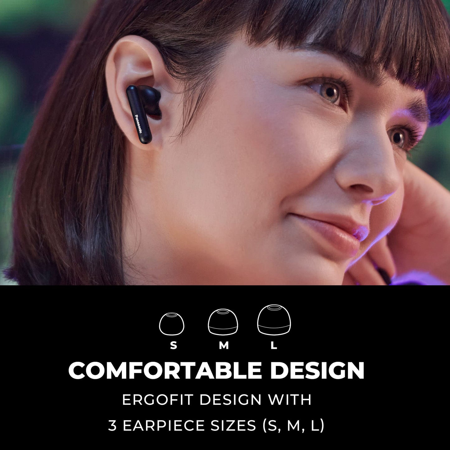 Panasonic ErgoFit True Wireless Earbuds, in Ear Headphones with XBS Powerful Bass, Bluetooth 5.3, Charging Case - RZ-B110W