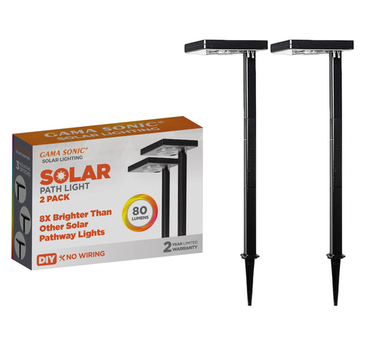 Gama Sonic Contemporary Black Square Solar Garden Light, Heavy Duty Cast Aluminum 80 Lumen with Bright White and Warm White LED Options, 26.75 in Tall