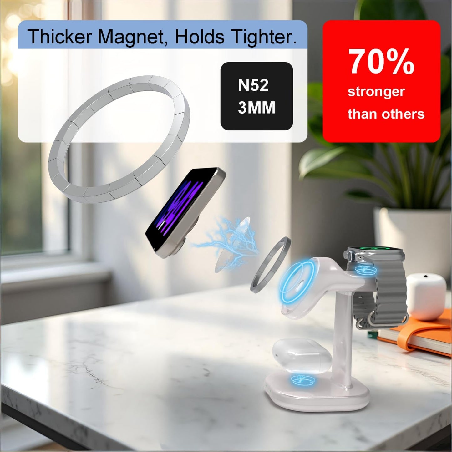3 in 1 Wireless Charging Station for Magsafe Charger Stand,Magnetic Phone Charger for iPhone,for Apple Watch,for Airpods,for Magsafe Charging Station