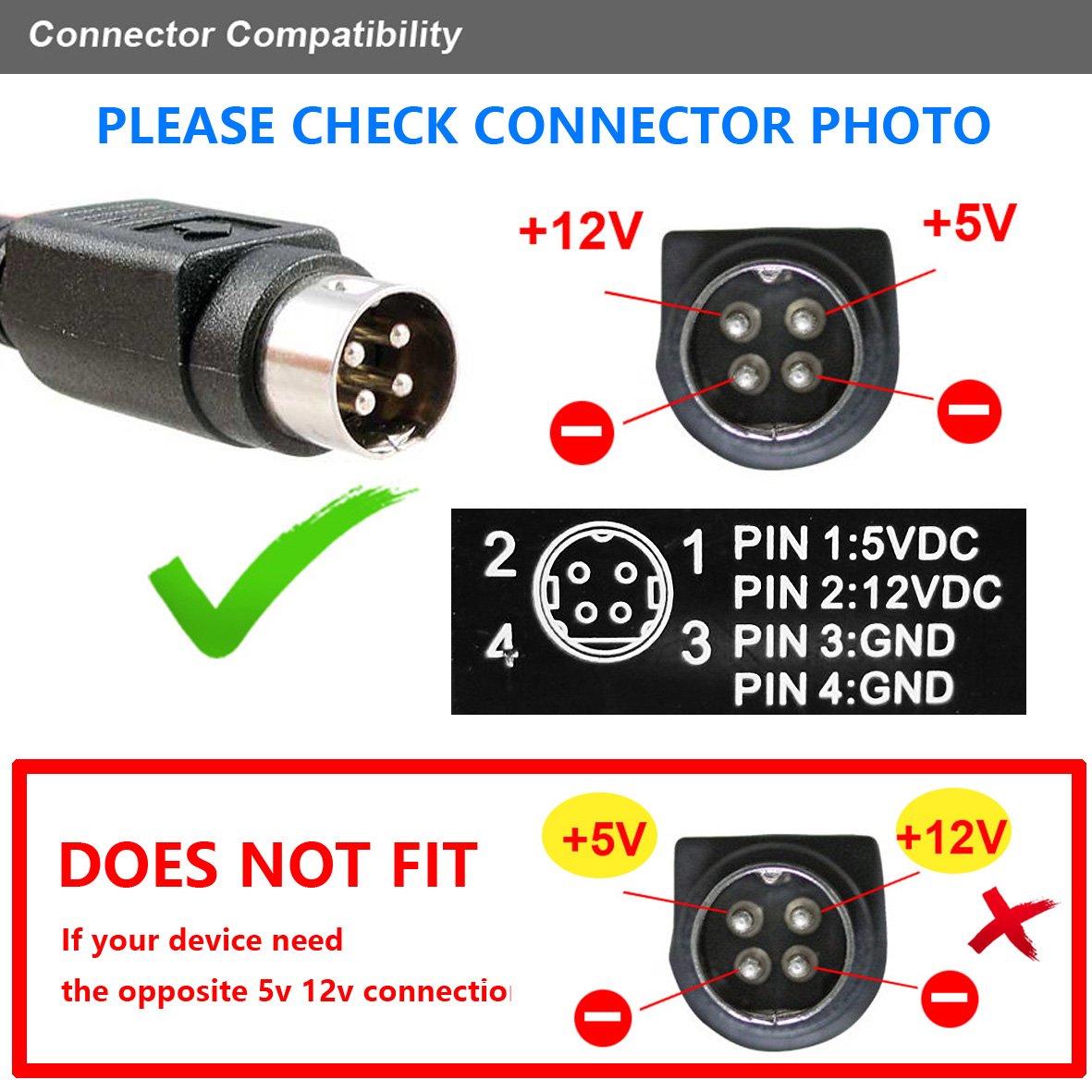 T-Power 5V 12V 4-PIN Adapter for LACIE Models 706479 710199 800040 ACU034A-0512 ACML-51 710200 ACU057A-0512 Sunfone Hard Disk Drive HDD HD Power…