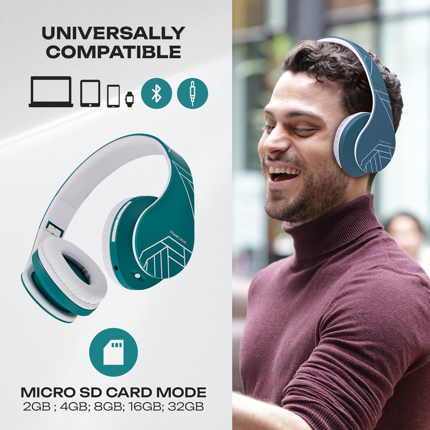 PowerLocus Bluetooth Over-Ear Headphones, Wireless Stereo Foldable Headphones Wireless and Wired Headsets with Built-in Mic, Micro SD/TF, FM…